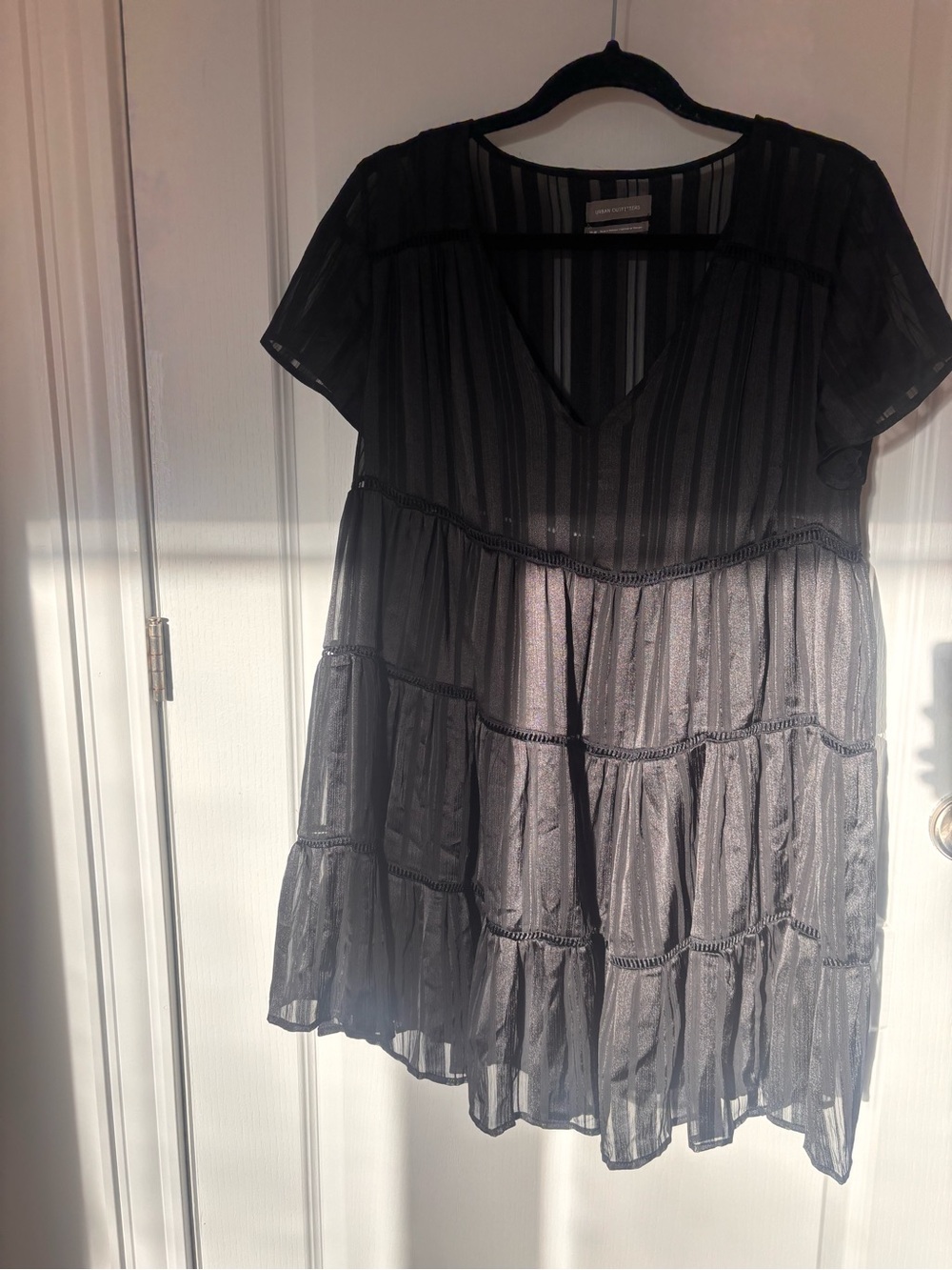Urban Outfitters Black Sheer Tiered Mini Dress Size Medium